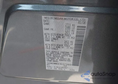 2018 Nissan Pathfinder Sl из США, поврежденный, VIN 5N1DR2MM8JC637360